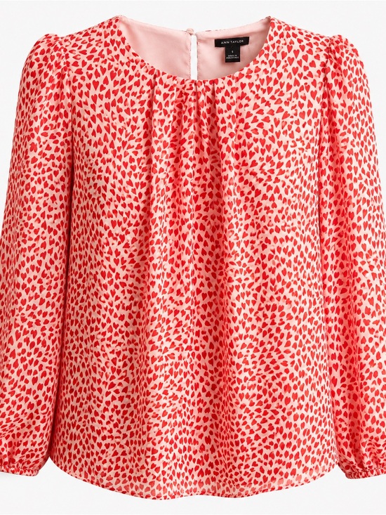 Ann Taylor Tops - Ann Taylor Cream Blouse with Red Heart Print